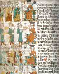A set of images depicting choosing the king from the Heidelberg Sachsenspiegel, circa 1300.