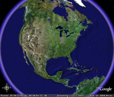 An image of earth using the Google Earth program