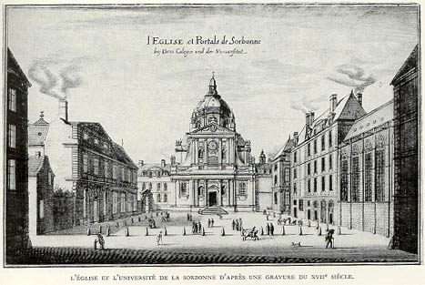 A 17th century engraving of The Sorbonne, Paris.