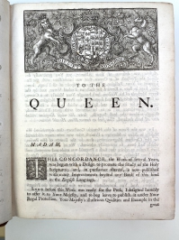 First page of Cruden's verbose dedication to the Queen.