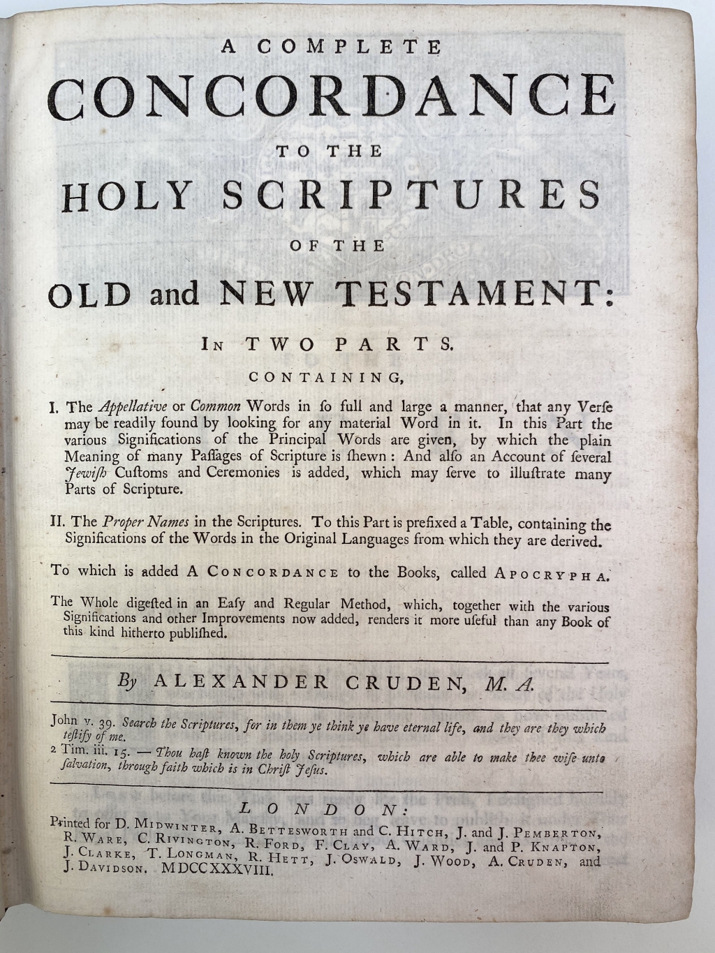 Title page of the first edition of Cruden's Concordance