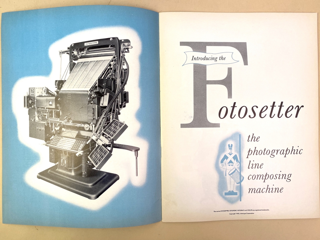 Intertype Fotosetter brochure copyright 1950. (1st page opening).
