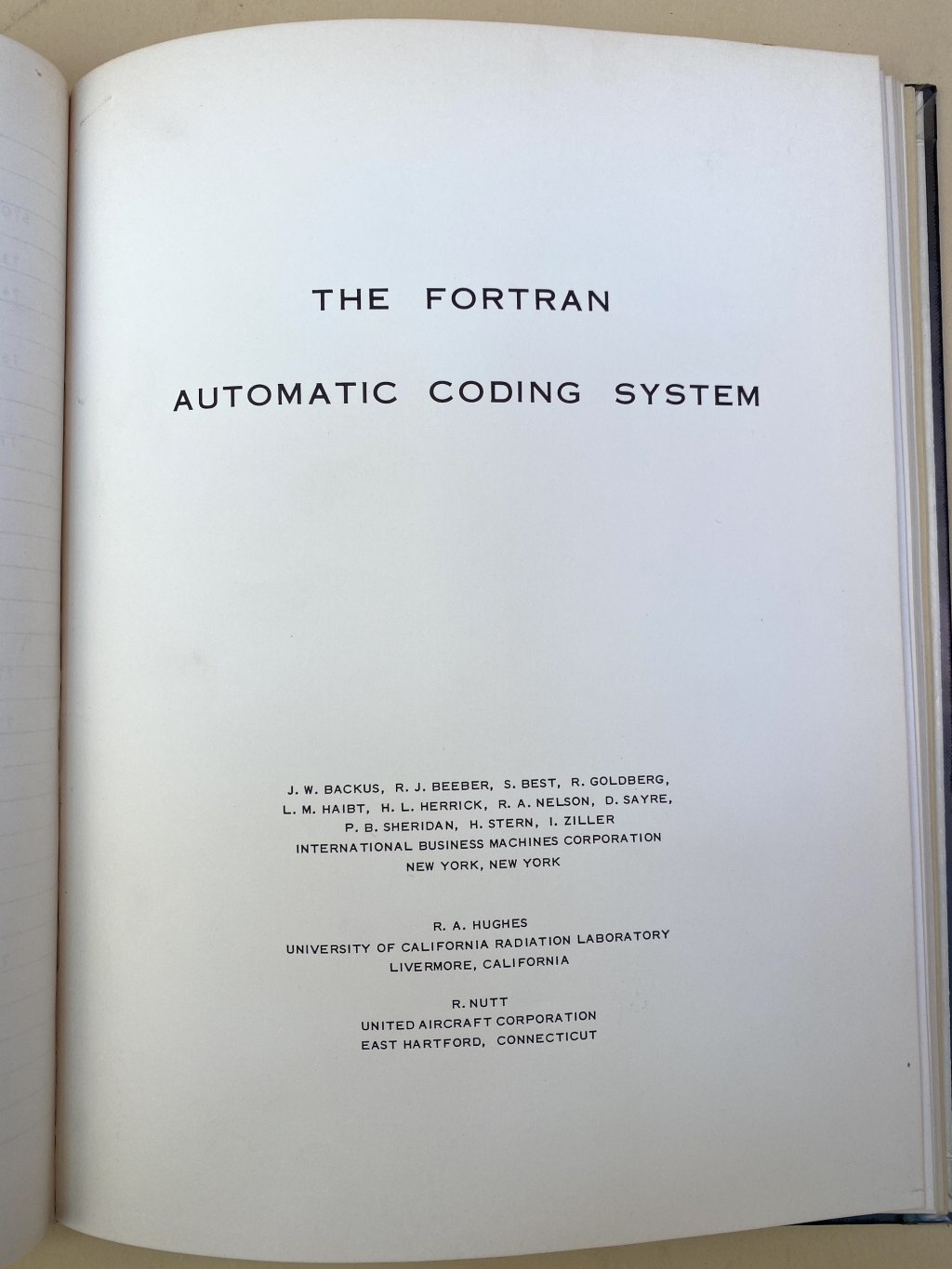 Title page for The Fortran Automatic Coding System preliminary version