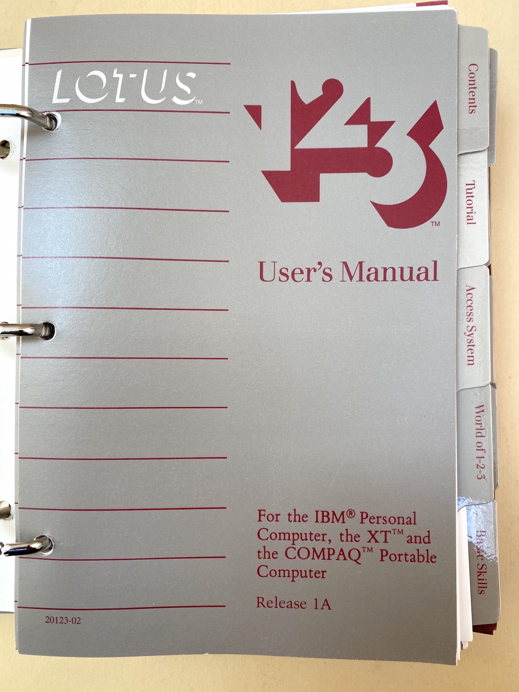First page of User's Manual for release 1A of Lotus 123.