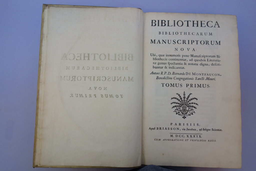 Montfaucon Bibliotheca vol 1 title page