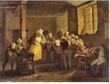 Final or alternate version of the Visit to the Printing Shop by Léonard de France. Musée de Grenoble.
