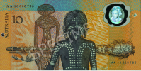 "The other side of the first polymer note symbolised the original discovery and settlement of Australia some 40–60,000 years earlier. It depicts an Aboriginal youth, a Morning Star Pole and other designs including from Aboriginal artworks commissioned by the Bank."