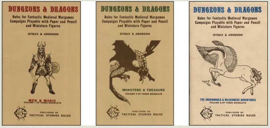The original booklets setting out the table-top roll playing version of Dungeons & Dragons (D&D).