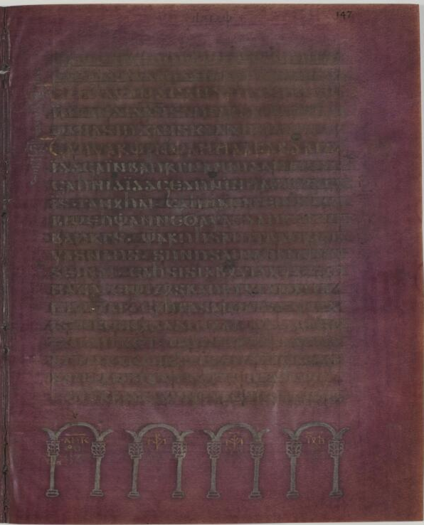 MS DG 1, fol. 147r (Luke VIII:9-14) in the Codex Argenteus.