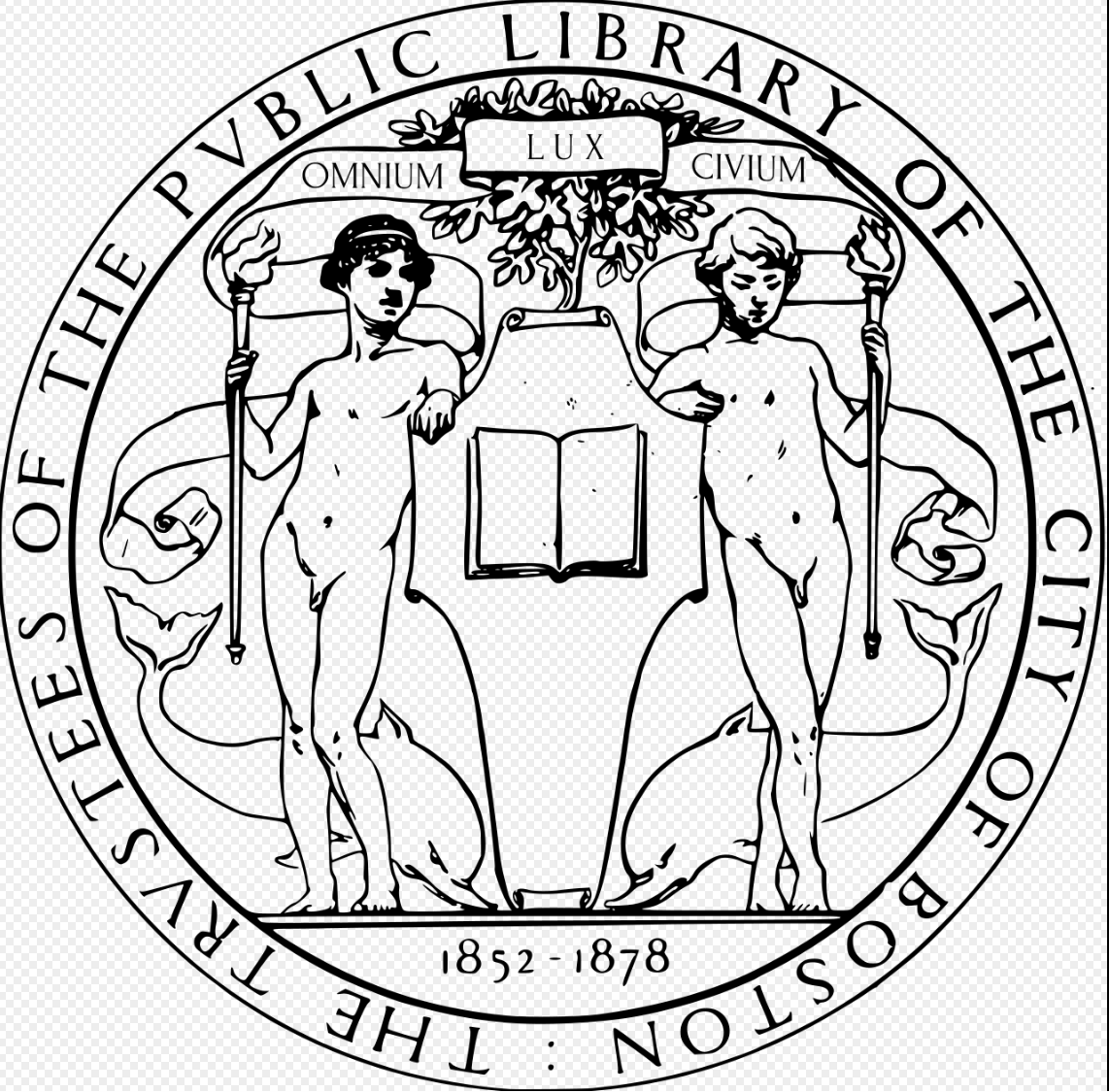 The Seal of the Trustees of the Boston Public Library, as designed by Augustus Saint-Gaudens