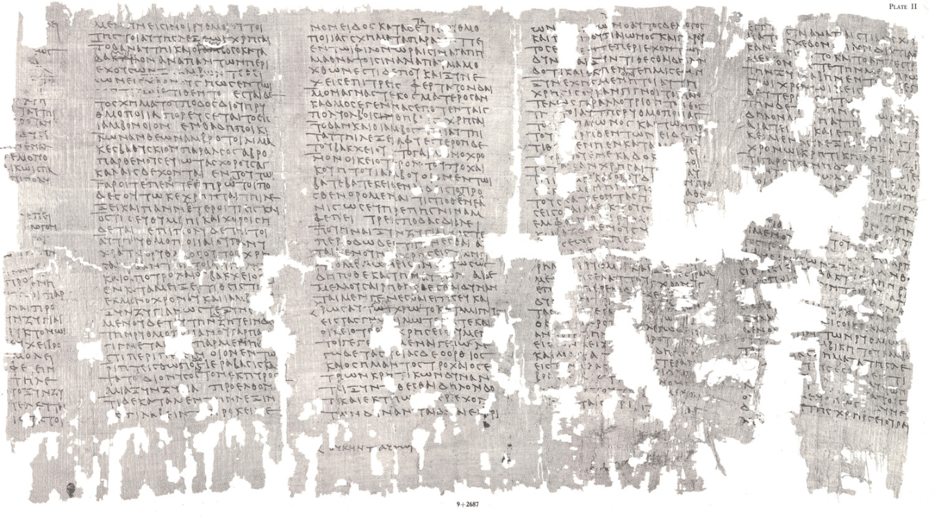 Fragments 9 plus 2687 of the Oxyrhynchus papyri.
