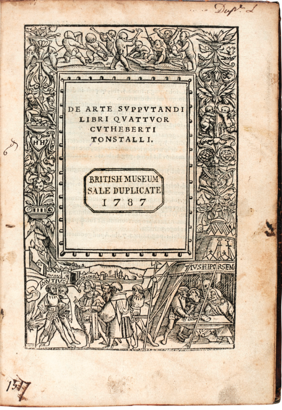 The woodcut border on the title page was by Hans Holbein. This is a British Museum duplicate sold in 1787. It was most recently sold by Sotheby