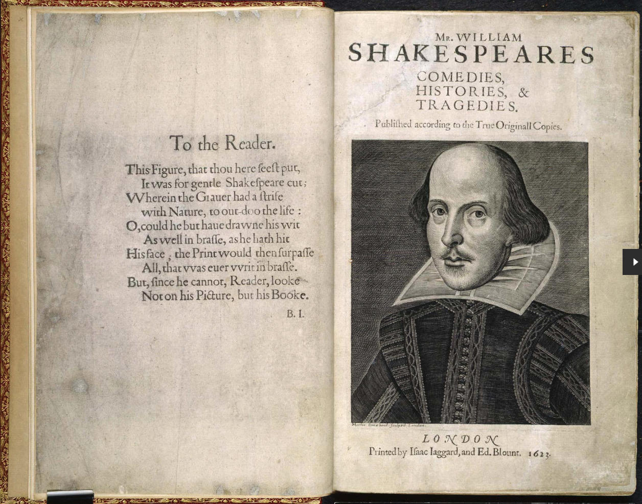 Title page and frontispiece of the first folio.