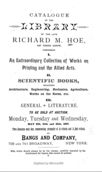 Title page of the auction catalogue of Richard Hoe
