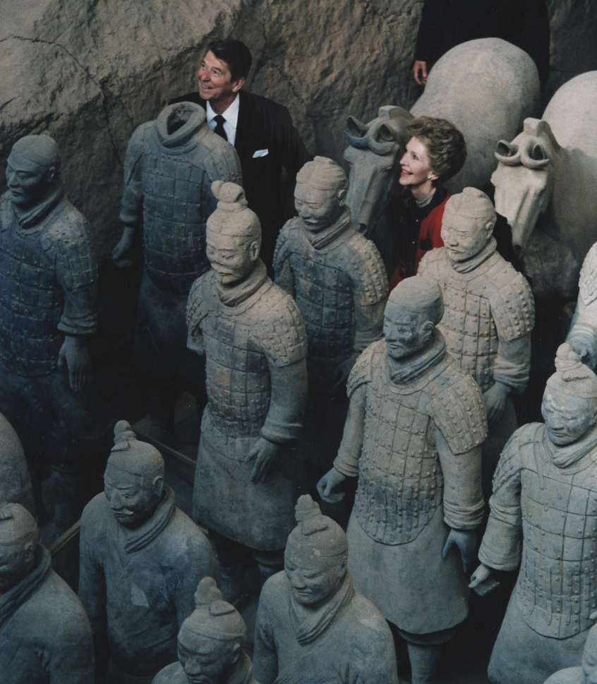 U.S. President Ronald Reagan and First Lady Nancy Reagan visiting the Terracotta Army in Xi