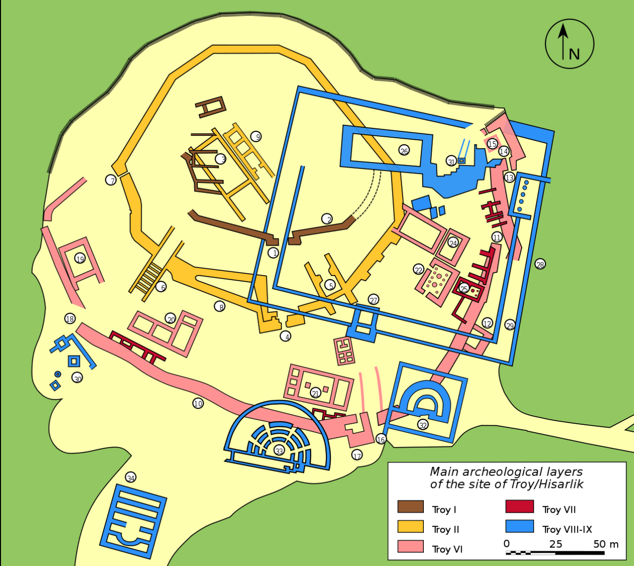 Archaeological plan of Troy reproduced from the Wikipedia.