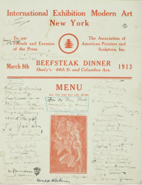 Amusing dinner menu from the exhibition: "To our Friends and Enemies of the Press" signed by many notable people.