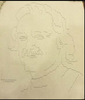 Early computer print-out showing a portrait of Christopher Strachey. Bodleian Library, Oxford.