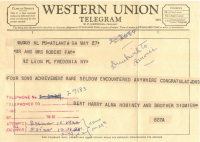 A Western Union telegram from May 27, 1959, roughly 100 years after the company completed the transcontinental telegraph. The telegraphed message was printed on tape that was pasted to the form, which was typically delivered to the recipient. The form indicates that the company had tried to telephone the recipient with the message on three occasions. That telegrams continued to be sent long after telephone service was widely available is still another example of the gradual transitions between old and new media.