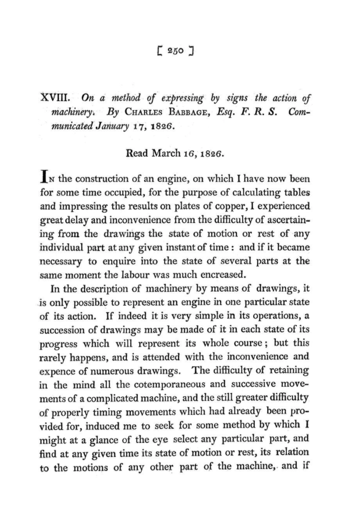 The first page of Babbage's paper