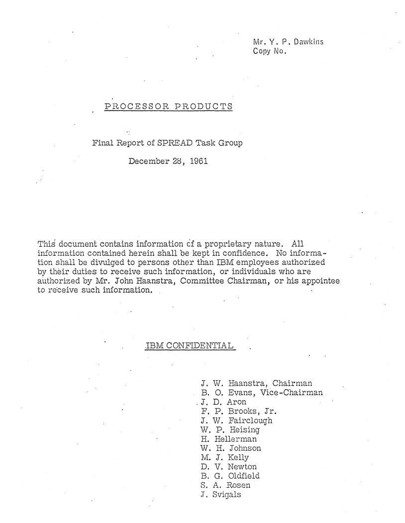 Title page of Processor Products: Final Report of SPREAD Task Group