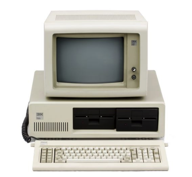 IBM PC with monitor and keyboard