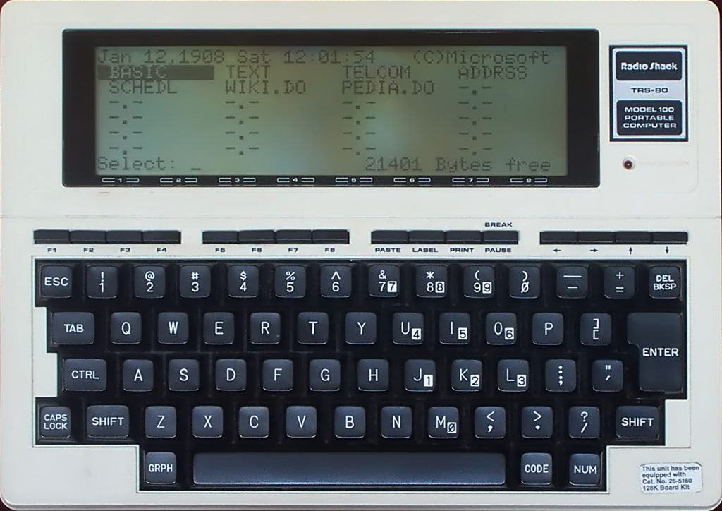 TRS-80 Model 100 notebook computer.