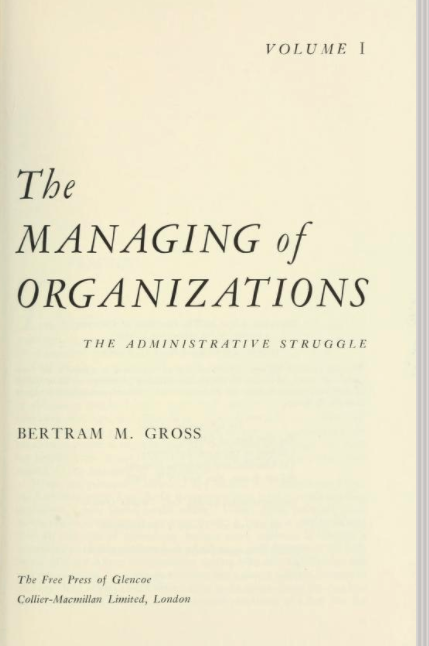 Title page of Gross's The Managing of Organizations, Vol. 1.