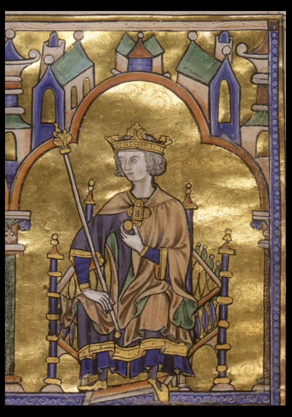 Portrait of Louis IX. from Bible Moralisée, created in Paris, from 1227-1234. Morgan Library & Museum. MS M.240