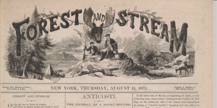 Masthead of the first issue of Field and Stream magazine