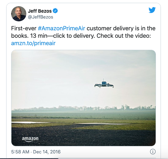 Bezos tweets about first drone delivery