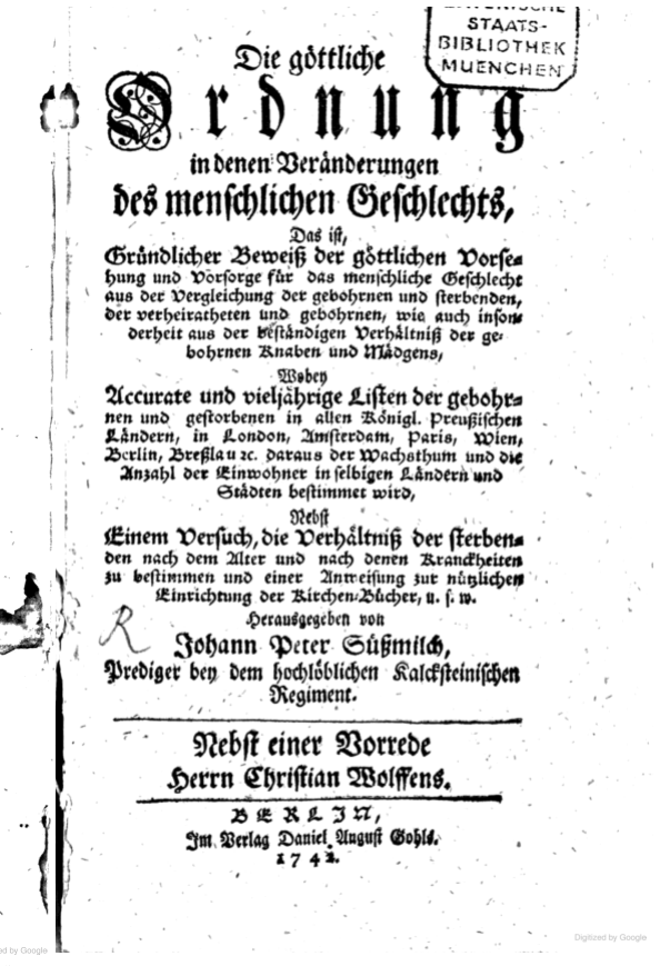 Title page of Sussmilch's book