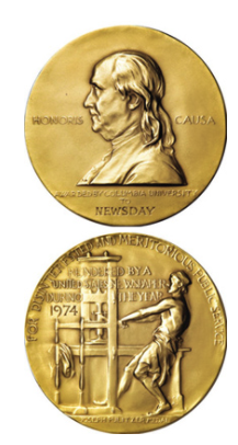 Both sides of the Pulitzer Prize Gold Medal