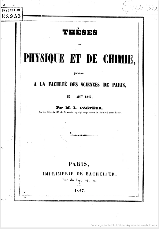 Pasteur, Thèses de Physique et de Chimie (1847)