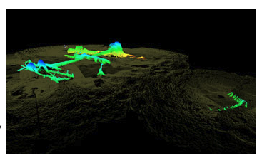 Three-dimensional sonar scan showing remains of the USS Hatteras protruding above the seabed as surveyed in late 2012.
