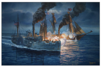 The fatal battle between USS Hatteras and CSS Alabama on January 11, 1863. painting by Tom W. Freeman 