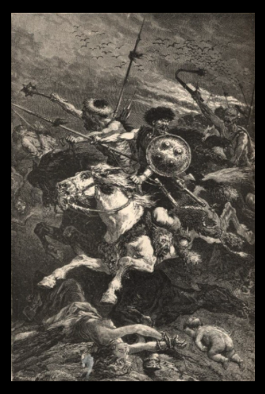 "The Huns at the Battle of Chalons".  Illustration by A. De Neuville 