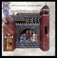 Boethius imprisoned. Miniature painting from On the Consolation of Philosophy. Italy, 1385. MS Hunter 374 (V.1.11