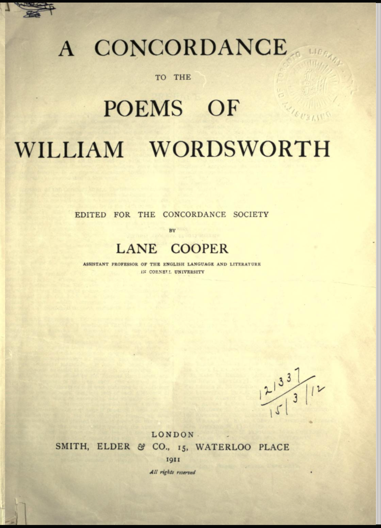 Title page of Lane Cooper's Concordance