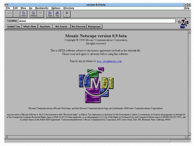 Screenshot of Mosaic Netscape version 0.9 beta