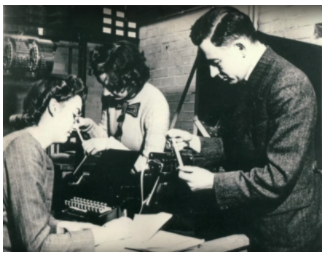 Kathleen Britten [later Booth], Xenia Sweeting and Andrew Booth working on ARC in December 1946
