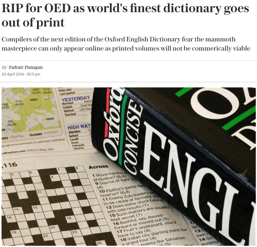 RIP for OED from telegraph newspaper