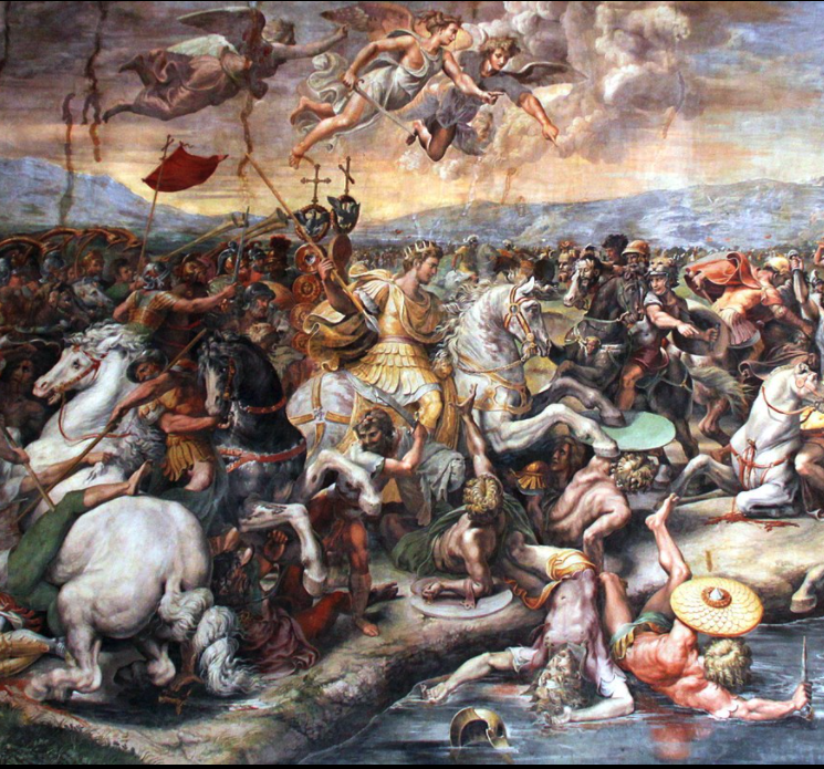 Constantine at the Battle of the Milvian Bridge, as painted  by Giulio Romano 1520-1524.