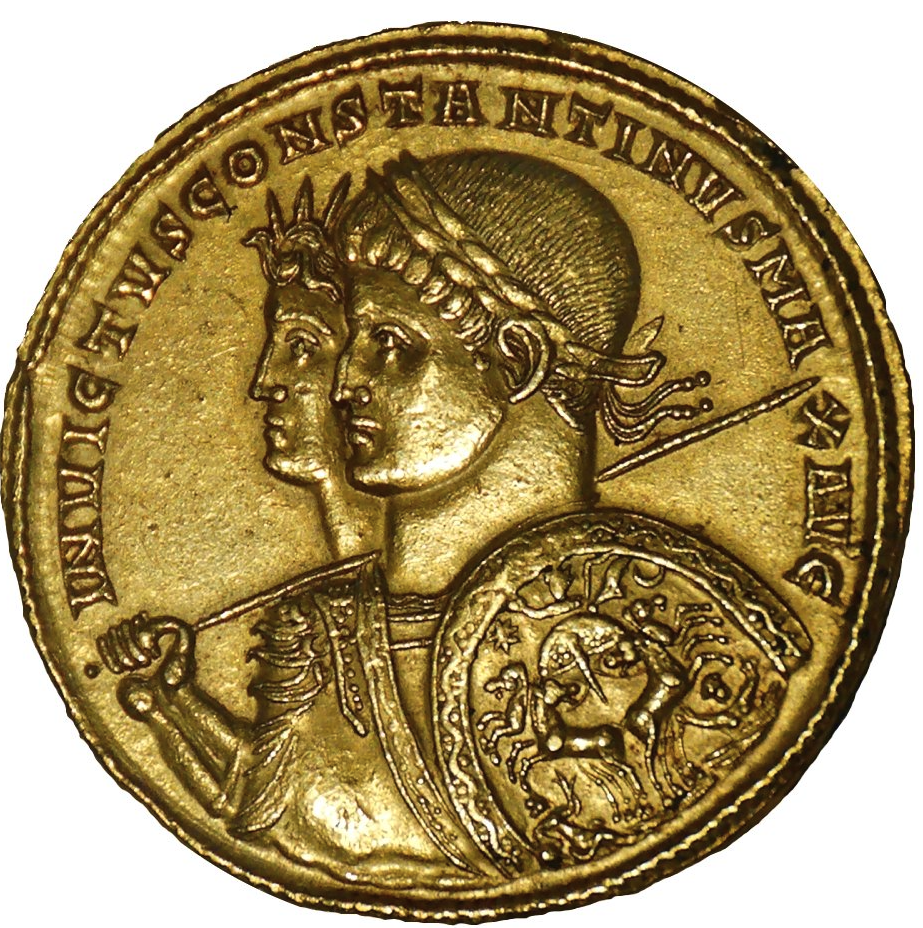 Portrait of Constantine 1 on a gold coin