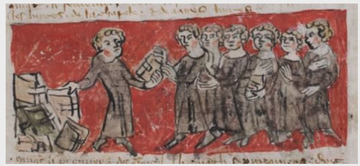 Distribution of books in the Parisian college of Hubant. Source: Pierrefitte-sur-Seine, Archives nationales, AE II 408, f. 10v.