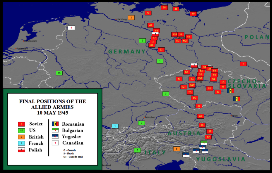Map of  Final positions of the Allied armies, May 1945.