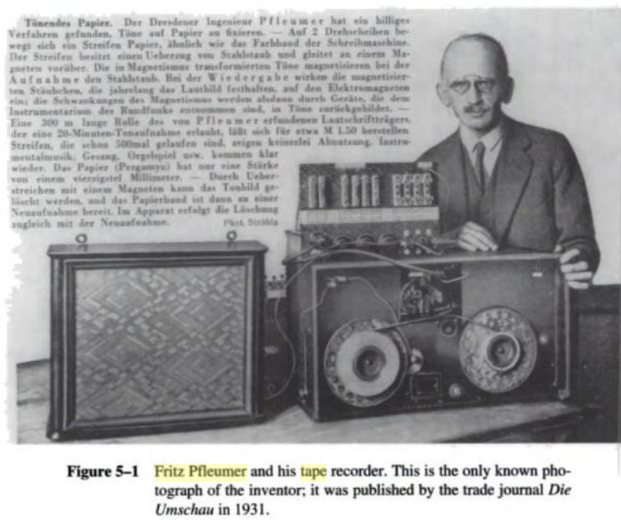 Photograph of Fritz Pfleumer from Daniel, Mee, and Clark, Electrical Recording: The First Hundred Years (1998).