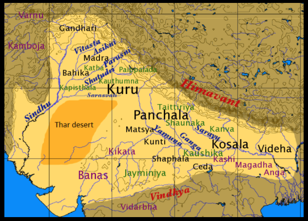 Map of Geographical distribution of the Late Vedic era texts. Each of major regions had their own recension of Rig Veda (Sakhas), and the versions varied.