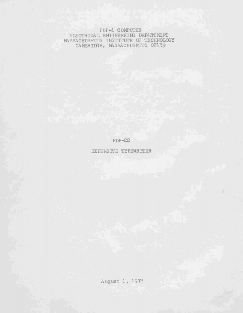 Title page of Pine's Report on "Expensive Typewriter"