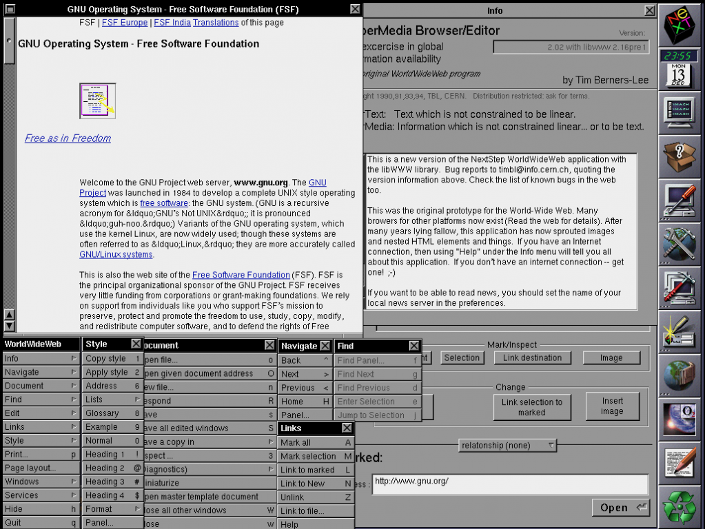  WorldWideWeb, c. 1994 as it appeared on Tim Berners-Lee's NeXT computer